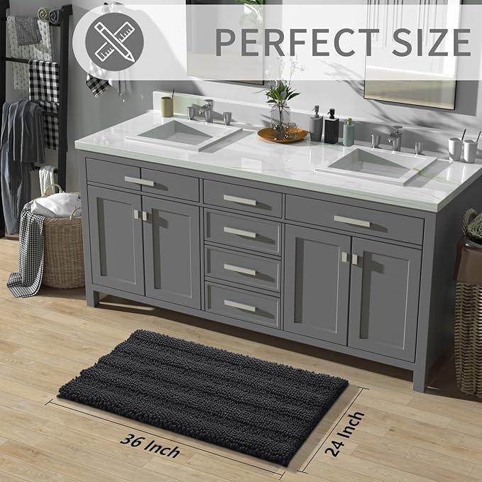Yimobra Bathroom Rug Mat 36 x 24, Non Slip and Super Absorbent Bath Mat,Machine Washable Quick Dry,Ultra Plush Chenille Shower Rugs for Bathroom Floor Sink Tub and Shower Outside,Black - ModernBath