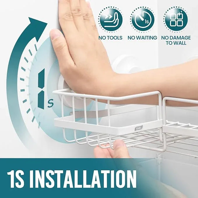 TAILI Corner-adaptive Suction Cup Shower Caddy 2 Pack, Stainless Steel Rustproof Corner Shower Shelves, Drill-Free Wall Mounted Baskets, Large Capacity Removable Suction Cup Bathroom Organizer, White - ModernBath