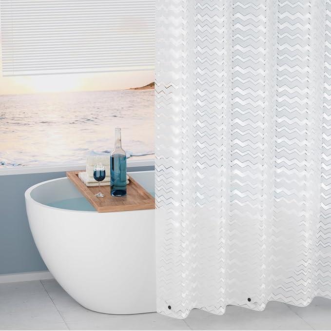 Seenus Waterproof PEVA Shower Curtain Liner White Striped, Bpa-Free 3D Frosted Shower Liner with 3 Large Magnets, Bathroom Translucent Plastic Shower Curtain Lightweight for Privacy - ModernBath