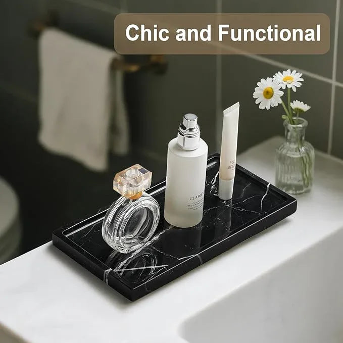 Natural Marble Vanity Tray - Moujings Genuine Marble Perfume Tray for Bathroom Decor, Stone Bathroom Vanity Organizer Tray for Kitchen Counter, Candles, Jewelry, Coffee, Makeup, Key - ModernBath