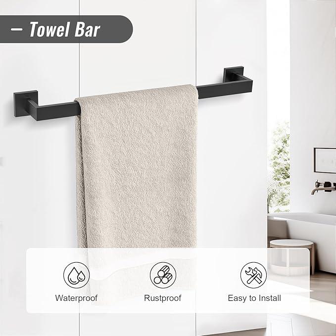 YACVCL 5 Pieces Matte Black Bathroom Hardware Accessorie Set 23.6 Inch Towel Bar Set SUS304 Stainless Steel Towel Rack&Holder Set for Bathroom,Toilet Paper Holder with Shelf Wall-Mounted - ModernBath
