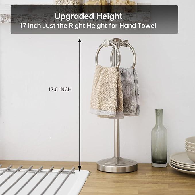 Hoimpro 17" Brushed Nickel Standing Towel Rack Bracket, Double Towel Ring Hand Towel Free Stand Holder Bathroom Hardware Accessories Set, Towel Bar for Bathroom Vanities and Kitchen Countertops - ModernBath