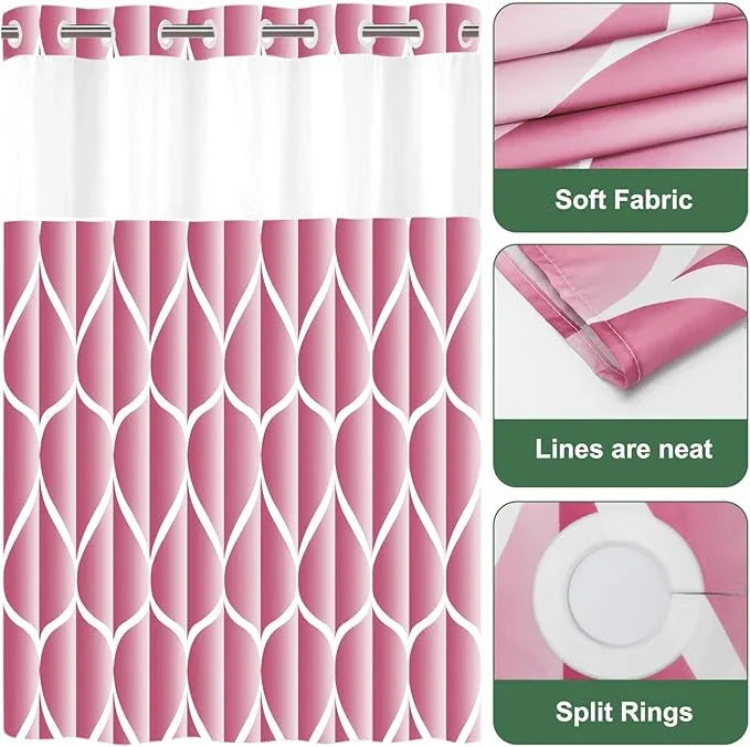 Yiatn No Hook Pale Mauve Shower Curtain with Snap in Fabric Liner Set - Hotel Style with See Through Mesh Top Window, Modern Geometric Waterdrop Design,Waterproof and Washable, 71x74 INCH - ModernBath