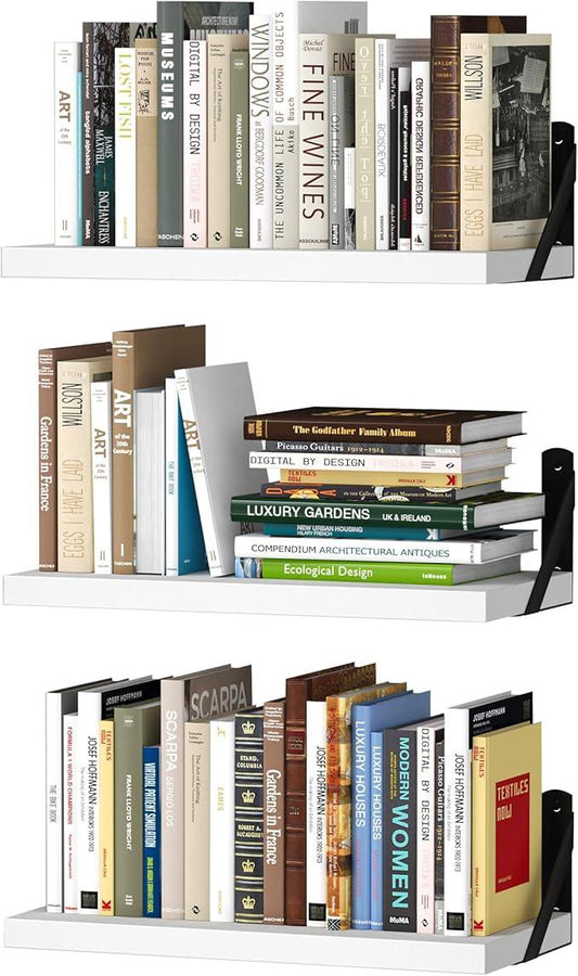 upsimples Floating Book Shelves for Wall, 15.7 Inches Wood Shelves for Living Room, Bathroom, Bedroom, Kitchen Storage and Decoration, White - ModernBath
