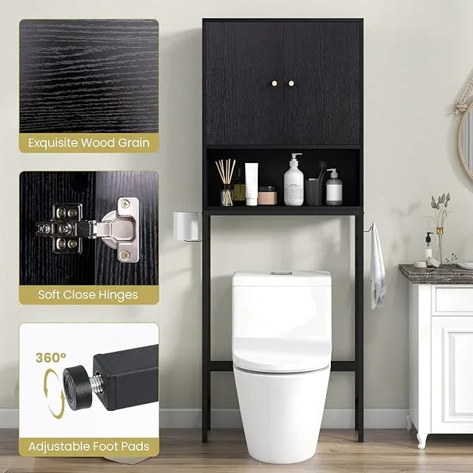 Giantex Over The Toilet Storage Cabinet, Bathroom Space Saver W/Toilet Paper Holder & Hook, Adjustable Shelf & Bottom Bar, Open Storage Cube, Over Toilet Bathroom Organizer for Laundry, Restroom - ModernBath