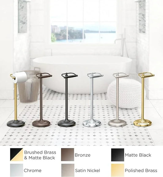 Gatco 1436MX, Freestanding Toilet Paper Holder, 22” H, Matte Black/Floor Standing Weighted Base Toilet Paper Holder Stand - ModernBath