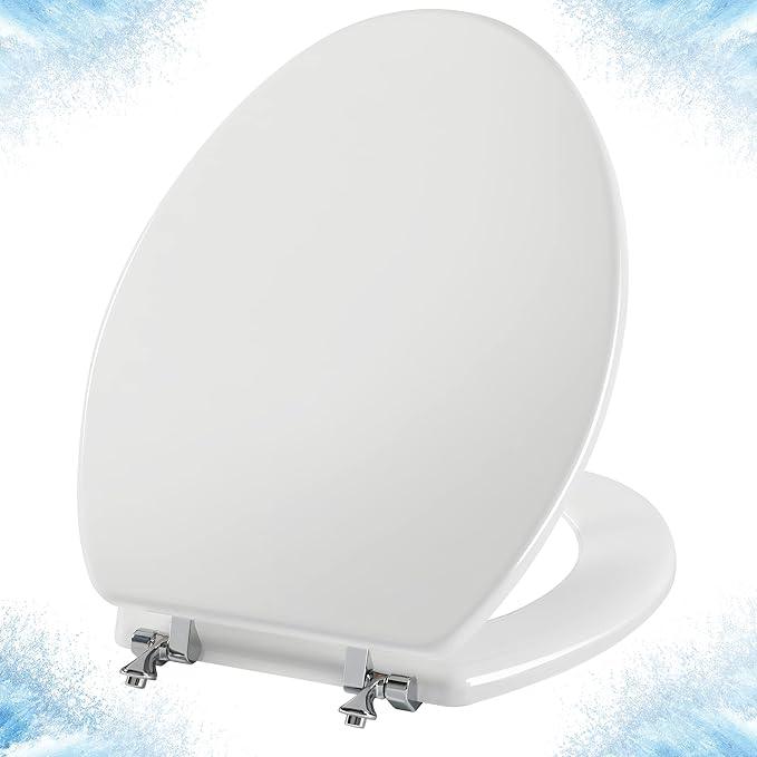 Elongated White Toilet Seat Natural Wood Toilet Seat with Zinc Alloy Hinges, Easy to Install also Easy to Clean, Scratch Resistant by Angol Shiold (Elongated, White) - ModernBath