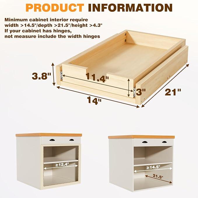 Pullout Cabinet Organizer, 14''W×21''D×3''H Slide Out Shelves for Kitchen Cabinets, Pull out Drawers for Kitchen Cabinets, Pantry, Bathroom, & Storage Organization - ModernBath