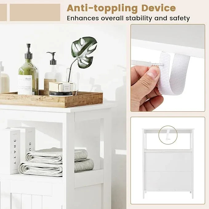 GOFLAME Bathroom Cabinet, Floor Storage Organizer with 2 Doors, 2 Open Shelves, 3-Level Adjustable Shelf, Modern Storage Unit for Laundry Room, Entryway, Living Room, White - ModernBath