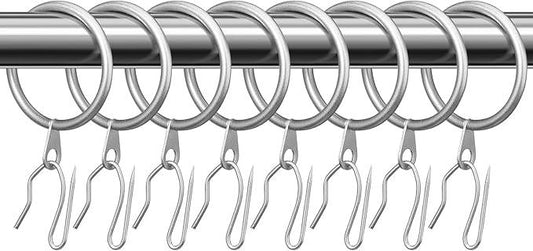 Hotop 30 Pcs Metal Drapery Curtain Rings 0.98/1.26/1.65 inch Interior Diameter and 30 Pcs Hanging Curtain Drapery Pin Hooks for Window Door Shower(Matte Silver,42mm) - ModernBath