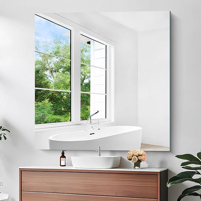 KOCUUY Large Frameless Mirror, 48x48 Inch Square Bathroom Vanity Mirror for Over Sink, Upgraded Shatterproof Unframed Design for Bedroom, Living Room, Entryway - ModernBath