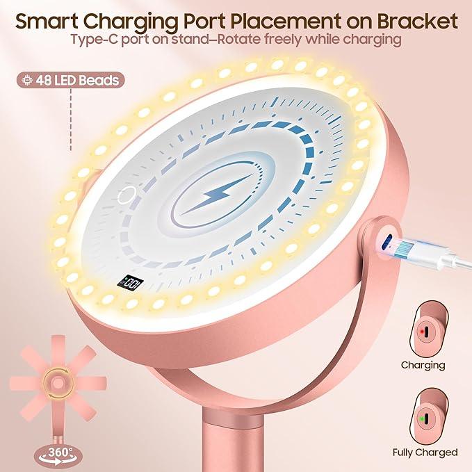 GOMIPURU Makeup Magnifying Mirror with Light 30X/1X, Digital Display, 2-Sided Touch Control, Makeup Mirror with 3 Color Lights,360° Rotate, Height Adjustable Lighted Magnifying Mirrors for Desk Travel - ModernBath