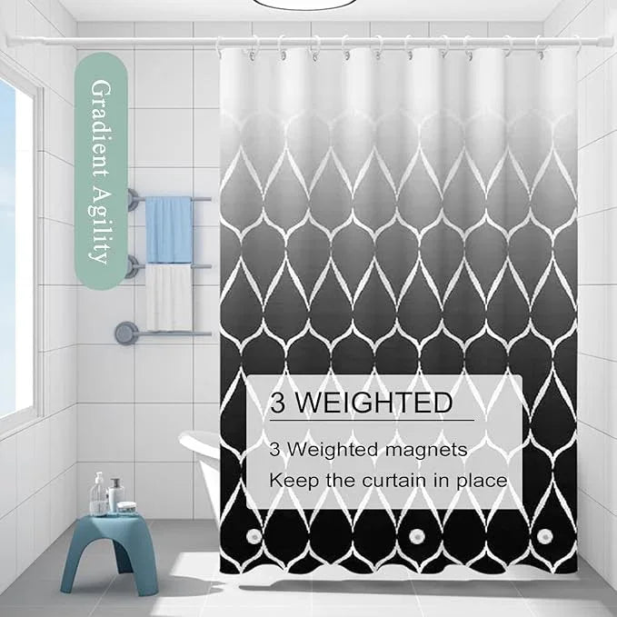 TIKABC Shower Curtain Liner, 4G PEVA Shower Liner, Plastic Waterproof Shower Curtains, with Grommet Holes and 3 Magnetic Weights(Gradient Black Gird) - ModernBath
