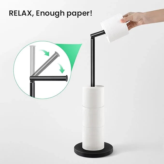 Cesun Toilet Paper Holder Stand Free Standing, Black Toilet Paper Storage with Heavy Weighted Base, Bathroom Stainless Steel Toilet Paper Roll Holder, Non-Slip, Matte Black - ModernBath