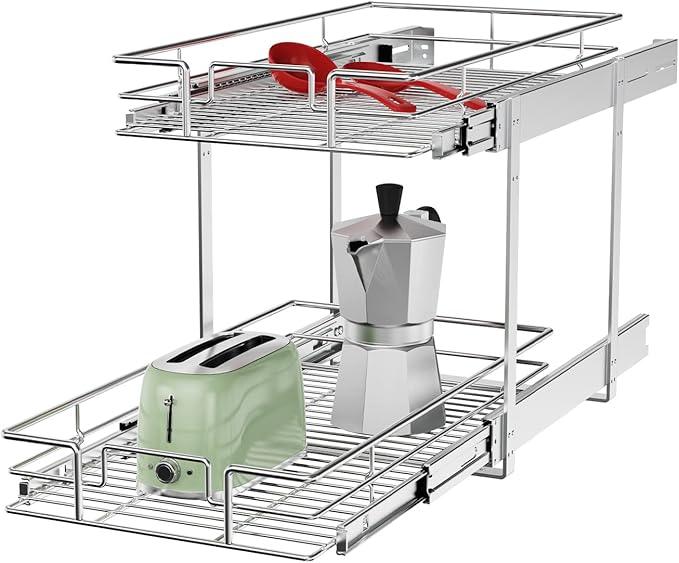 ROOMTEC Individual Pull Out Cabinet Organizer (11½" W x 21½" D), 2 Tier Spice Rack Organizer for Cabinet, Slide Out Drawer Pantry Shelf Organization and Storage for Kitchen Bathroom - ModernBath