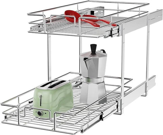 ROOMTEC Individual Pull Out Cabinet Organizer (11½" W x 21½" D), 2 Tier Spice Rack Organizer for Cabinet, Slide Out Drawer Pantry Shelf Organization and Storage for Kitchen Bathroom - ModernBath