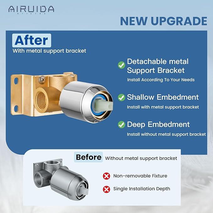 Airuida Shower Faucet Set Bathroom Rain Shower System 8 Inch Square Showerhead Single Function 1 Handle Trim Kit with Female Thread Rough-in Valve Cover Plate with H and C Labels Chrome Polish - ModernBath