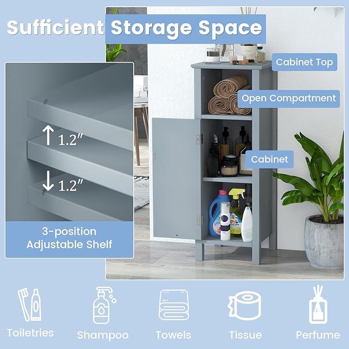 DORTALA Bathroom Floor Storage Cabinet, Bathroom Storage Organizer w/Single Door & Adjustable Shelf, Corner Floor Cabinet for Bathroom, Living Room, Kitchen, Grey - ModernBath