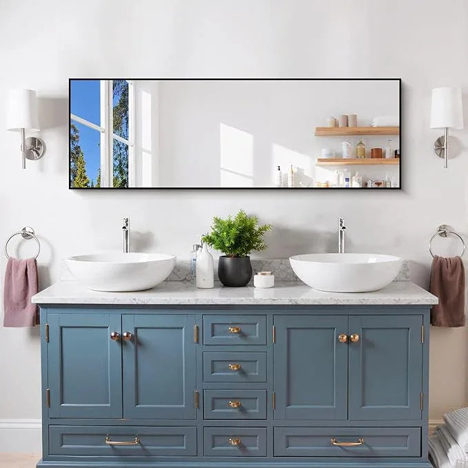 COFENY Black Bathroom Mirror for Wall, 16x48 Inch Rectangle Mirror with Metal Frame, Modern Vanity Mirrors for Bathroom Living Room, Entryway Hangs Horizontal or Vertical - ModernBath