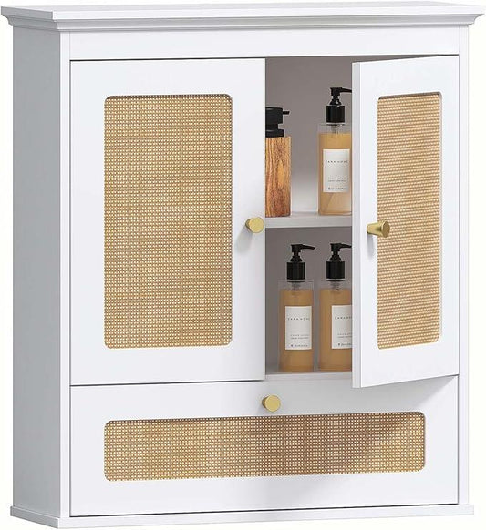 Spirich Bathroom Wall Cabinet Over Toilet, Modern Rattan Medicine Cabinet with Adjustable Shelf, Space-Saving Wall Mount Storage - ModernBath