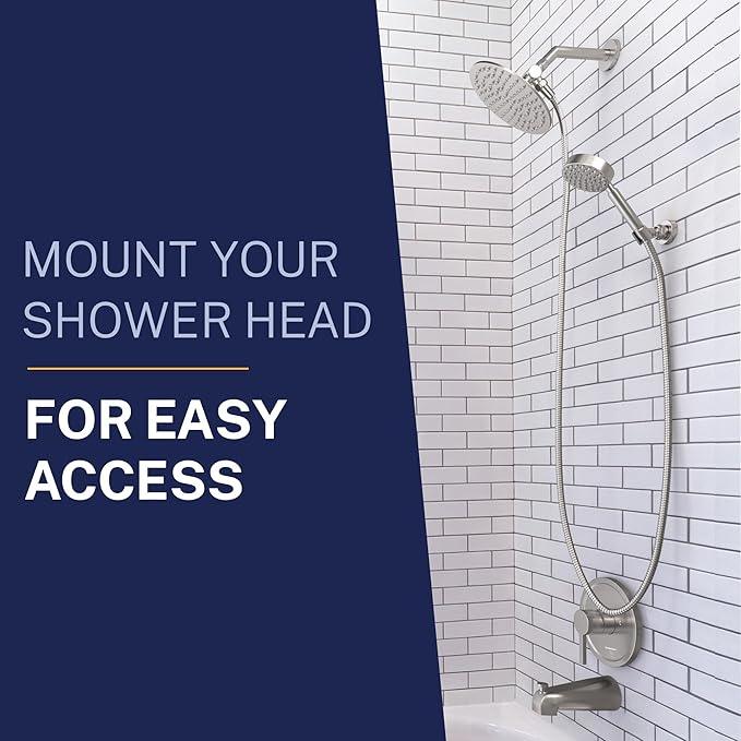 HammerHead Showers® Solid Metal Handheld Shower Head Holder Wall Mount – Chrome – Adjustable Screw Mounted Shower Wand Holder with Pivot Ball – Shower Hose Holder, Fits Most Handheld Shower Heads - ModernBath