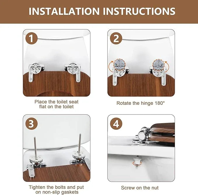 Elongated Toilet Seat Molded Wood Toilet Seat with Quietly Close and Quick Release Hinges, Easy to Install also Easy to Clean by Angol Shiold (Elongated, Walnut) - ModernBath