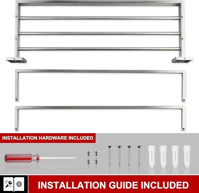 KOKOSIRI Towel Rack 24'' Bathroom Towel Shelves with Double Towel Bars SUS304 Stainless Steel Wall Mounted, Brushed Nickel, B6003BR - ModernBath