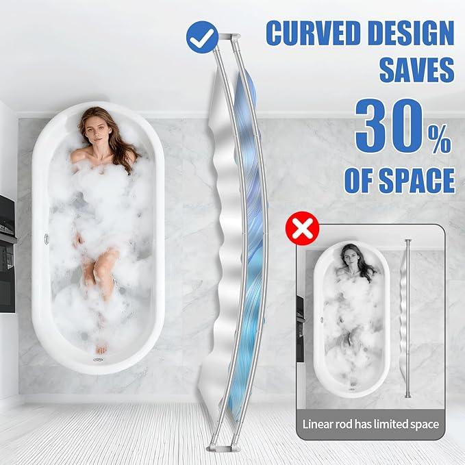 Anndason Double Curved Shower Curtain Rod 42 to 72 Inches Elegant Double Shower Curtain Rod Adjustable Wall Mounted Double Shower Curtain Pole for Bathroom (Silver, 42 to 72") - ModernBath