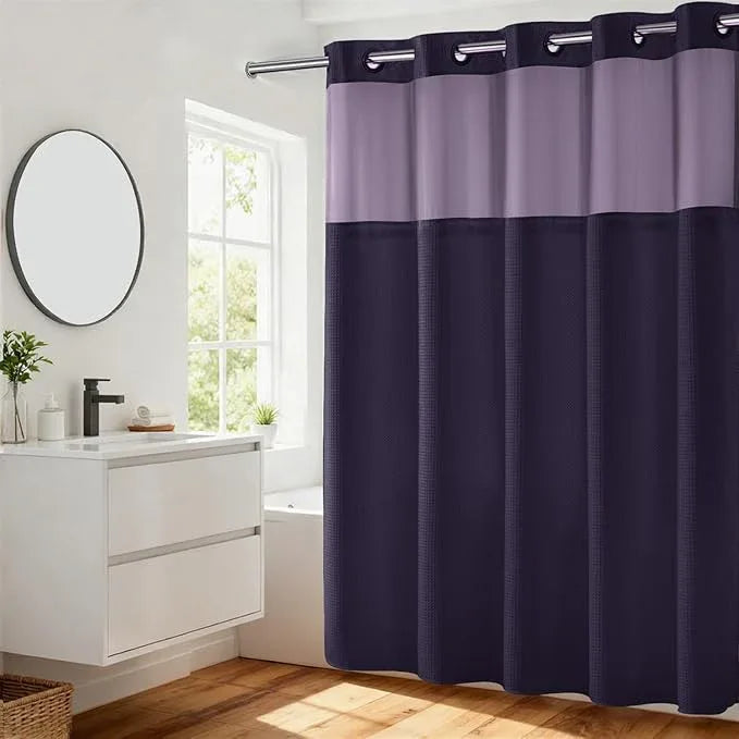 River Dream Heavyweight No Hooks Required Dotted Waffle Weave Shower Curtain with Snap in Liner - 71W x 74H,Hotel Grade,Spa Like Bath Curtain,Regal Purple - ModernBath
