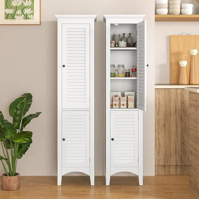 Tangkula 63" Tall Bathroom Storage Cabinet, Freestanding Narrow Linen Tower with Adjustable Shelf, Modern Slim Floor Cabinet with 2 Doors for Bathroom, Living Room, Kitchen (White) - ModernBath