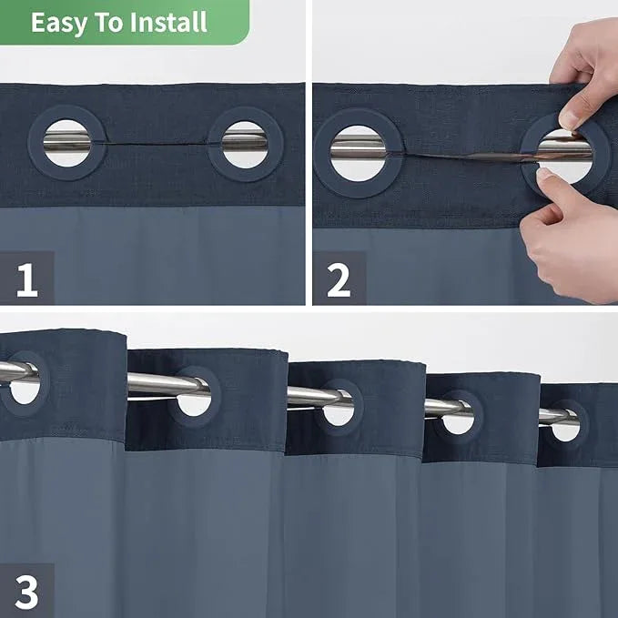 eachope No Hook Shower Curtain with Snap-in Fabric Liner Set,Slub Textured Fabric Shower Curtains for Bathroom,Hotel Style Modern Shower Curtain,Water Repellent & Washable,71x74(72),Navy Blue - ModernBath