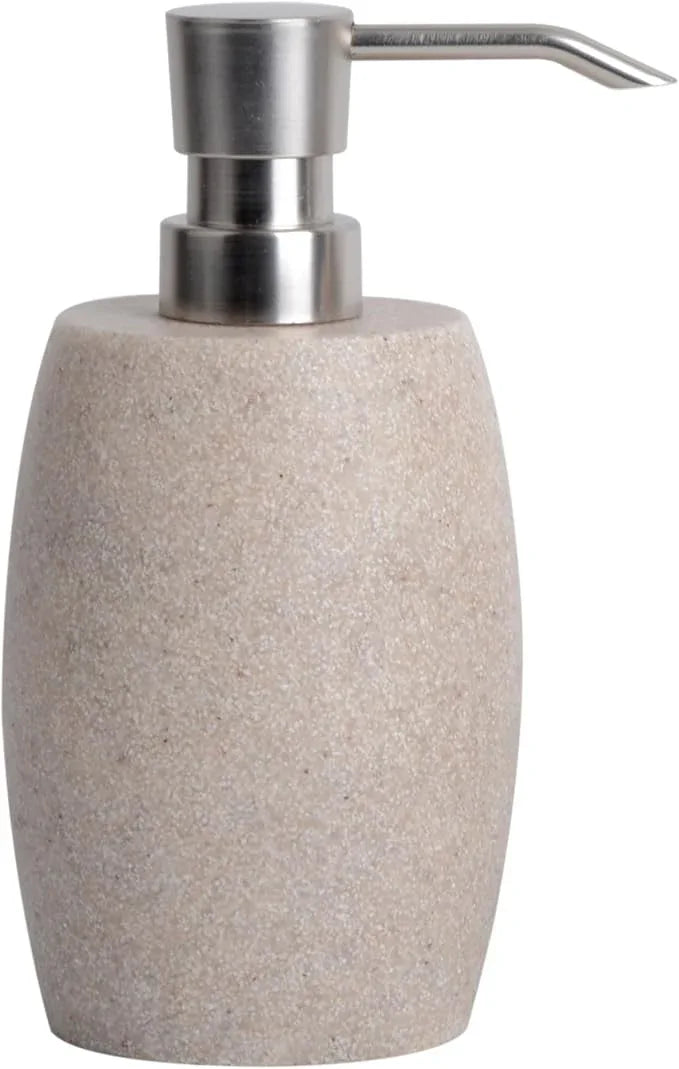Clasin Home Sandstone Textured Resin Soap Dispenser with Metallic Pump and Waterproof Bottle Labels for Bathroom Kitchen Dish Hand Wash Shower Lotion Shampoo, 12 Oz, Beige - ModernBath