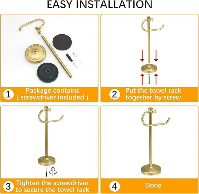 BESy 17 Inch Brushed Gold Stand Towel Bar Hanger Hand Towel Bar Bathroom Vanity Countertop Towel Holder Free Standing Stainless Steel Towel Ring Hardware Accessories Towel Rack - ModernBath