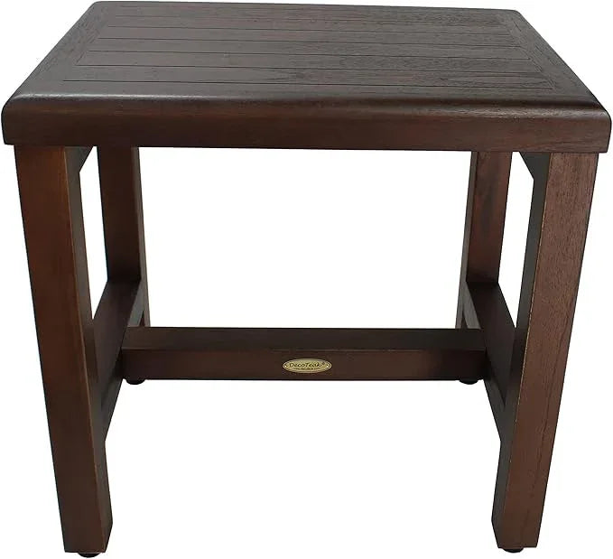 DecoTeak 18 Inch Brown Waterproof Teak Wood Shower Bench Stool Seat Chair for Inside Shower Provides Safety, Storage, and Organization for Bathroom Accessories - ModernBath