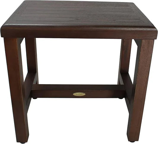 DecoTeak 18 Inch Brown Waterproof Teak Wood Shower Bench Stool Seat Chair for Inside Shower Provides Safety, Storage, and Organization for Bathroom Accessories - ModernBath