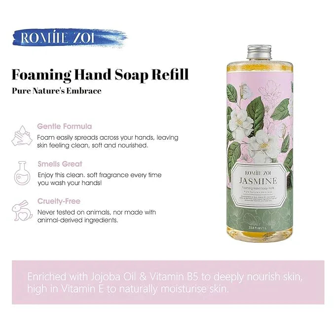 ROMIIE ZOI Foaming Hand Soap Refill, Jasmine, Gentle & Moisturizing Formula, 1 L/ 33.8 FLOZ - ModernBath