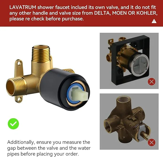 Lavatrum Black Shower Head and Handle Set Single Spray Premium Wall Mount 8 Inch Rainfall Round Shower Faucet with Rough-in Valve and Trim Kit for Bathroom（1.8GPM) - ModernBath
