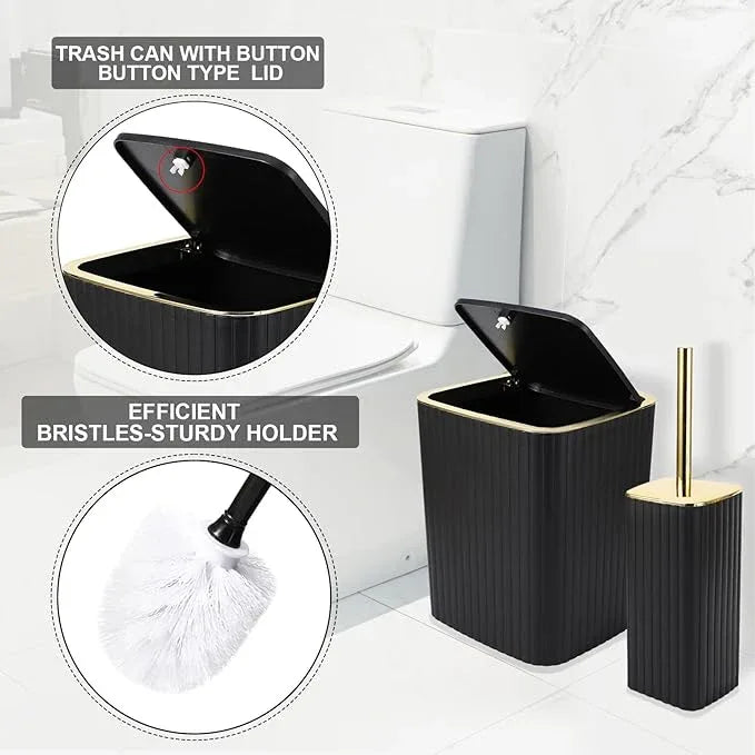 XLHOMO Bathroom Accessories Set - Gorgeous Black Bathroom Set, 10PC Bathroom Accessory Set, Toilet Brush, Trash Can, Qtip Holder Dispenser & Soap Dispenser - ModernBath