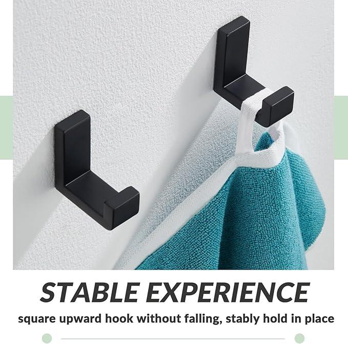 APLusee L Shape Bath Towel Hook 2 Pack, 304 Stainless Steel Coat Holder, Wall Mounted Storage Hanger for Bathroom Kitchen, Matte Black - ModernBath