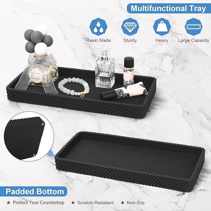 Black Bathroom Accessories Set 4 Pcs - Toothbrush Holder,Lotion Soap Dispenser,Qtip Holder Dispenser,Vanity Tray for Countertop Vanity Organizer,Bathroom Accessory Set - ModernBath