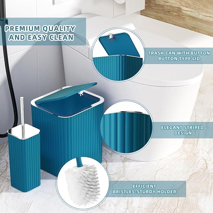 XLHOMO Bathroom Accessories Set - 26PC Gorgeous Teal Bathroom Set, Bathroom Accessory Set, Shower Curtain Set with Bathtub Mats for Shower Tub, Trash Can & Soap Dispenser - ModernBath