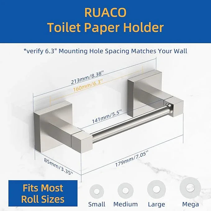Ruacq Toilet Paper Holder Brushed Nickel Double Post Pivoting Square Tissue Holders Roll Holder Hangers Toilet Paper Stand Stainless Steel and Zinc Alloy Modern Wall Mounted - ModernBath