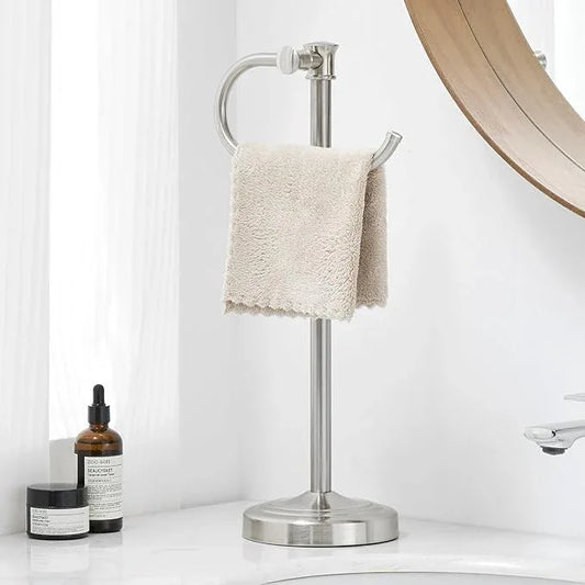 BESy 17 Inch Brushed Nickel Stand Towel Bar Hanger Hand Towel Bar Bathroom Vanity Countertop Towel Holder Free Standing Stainless Steel Towel Ring Hardware Accessories Towel Rack - ModernBath