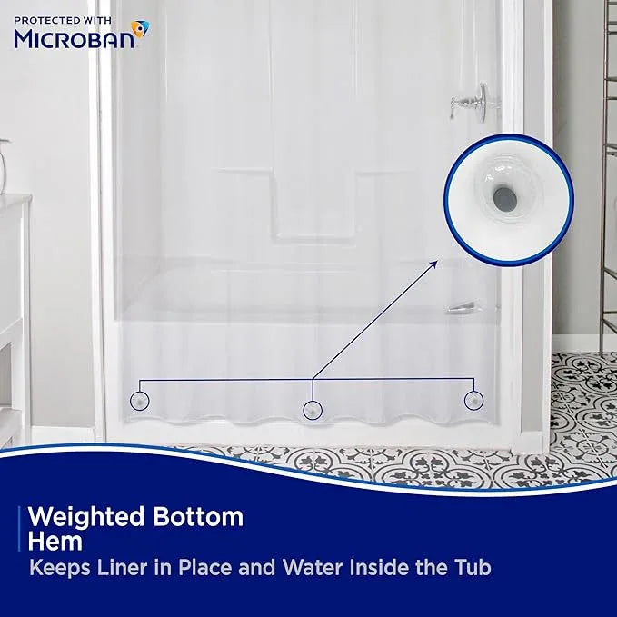 Kenney MB61160 Microban Protected Medium Weight 4.8 Gauge Waterproof PEVA Shower Curtain Liner with Rust-Resistant Metal Grommets and Weighted Magnetic Hem for Bathroom, 70" W x 72" H, Clear, 1-Pack - ModernBath