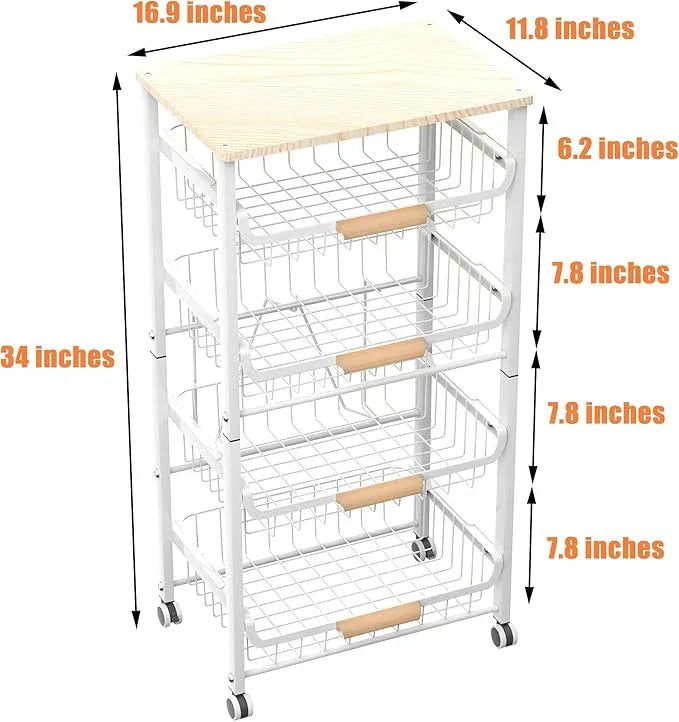 5-Layer Fruit Basket Kitchen Food Storage Organizer and Storage Rack, Stackable Storage cart with Desktop, Pull-Out Hollow Metal Storage Basket, Wheeled Sorting Rack Spice Rack - ModernBath