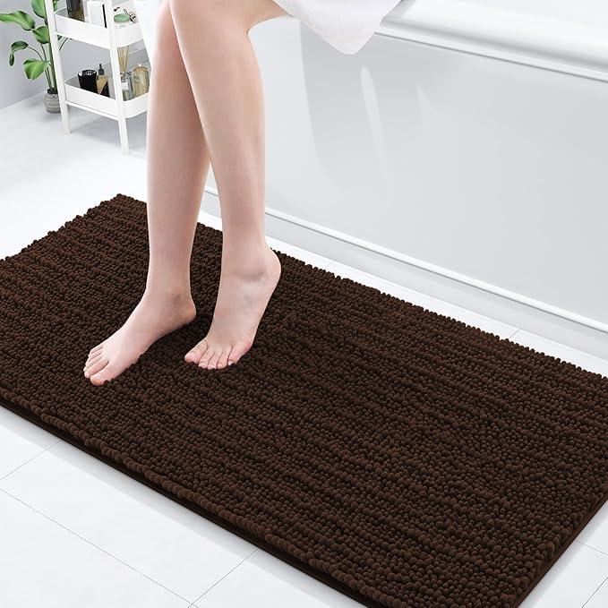Arotive Luxury Chenille Bathroom Rug Mat, Extra Soft Thick Absorbent Shaggy Bath Rugs, Non-Slip Machine Wash Dry, Plush Bath Mats for Bathroom, Shower and Tub, 60x20, Brown - ModernBath