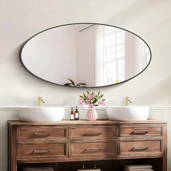 Bathroom Mirrors, 24" x60" Black Mirrors, Oval Vanity Mirrors, Metal Framed Wall Mounted Mirrors, Vertical/Horizontal Mirror for Bathroom Bedroom Entryway Living Room - ModernBath
