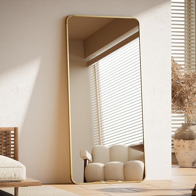 BEAUTYPEAK Gold Full Length Mirror, 71"x32" Rounded Corner Floor Mirror Standing Hanging or Leaning Against Wall, Suitable for Bedroom or Dressing Room - ModernBath