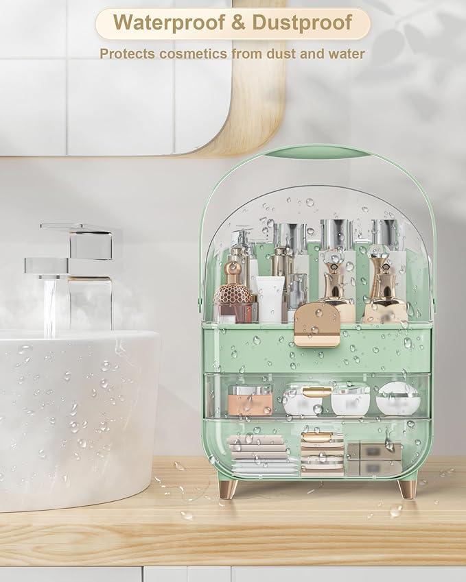 Makeup Organizer Countertop, Skincare Holder Bathroom Counter Organizer, Storage Box Cosmetic Display Cases, Teen Girl Gifts Make up Organizers for Vanity, Dresser (Green) - ModernBath