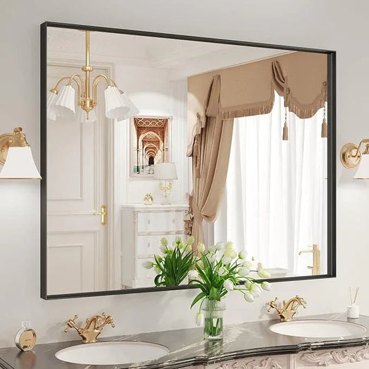 LOAAO Black Bathroom Mirror 48"X36" for Wall, Rectangle Bathroom Vanity Mirror, Tempered Glass, Hangs Vertically or Horizontally, Easy to Install, Modern Design - ModernBath